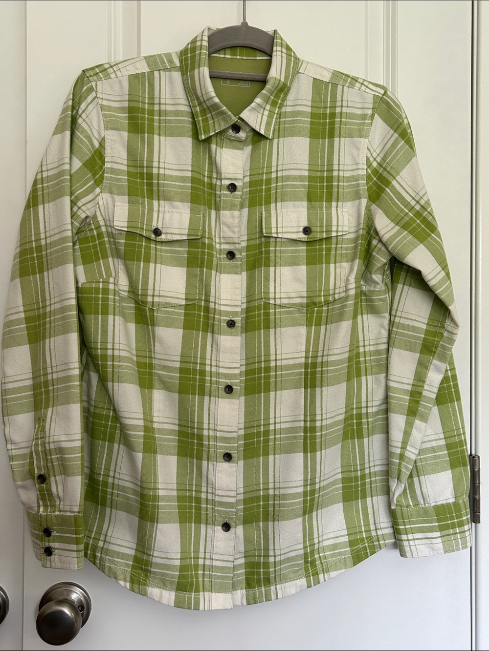 Eddie Bauer Olive Green and White Plaid Shirt Jacket, Women’s M